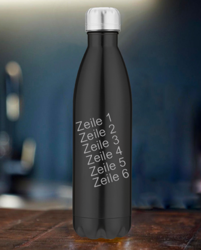 Isolierflasche schwarz Text