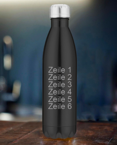 Isolierflasche schwarz Text